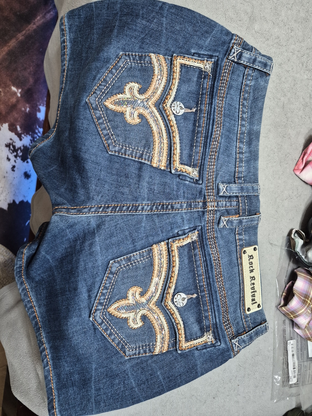 Rock Revival Women's Dark Blue Jeans with Gold Embroidered Back Pockets